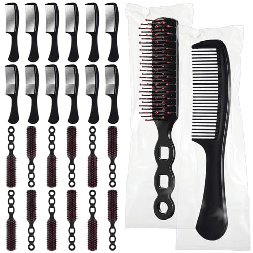24 Pcs Hair Brush Combs Set in Bulk for Homeless Individually Wrapped Curly Thick Long Smoothing Hair Brush Detangling Hairbrush for Women Kids Hotel Homeless Nursing Charity