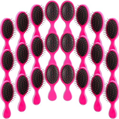 24 Pcs Mini Brush Hairbrush for Kids Girls Wet Little Travel Hairbrush Mini Hair Brush Detangling Soft Bristles Hair Brush for Most Hair Types Smoothing with Ease Knots (Rose Red)