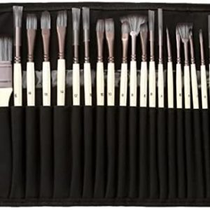 24 Pcs Paint Brushes Art Set for Acrylic Oil Watercolor Gouache a Kit Hog Bristle, Horse Hair and Nylon Hairs, Including a Carrying Canvas Roll (Color : Black)