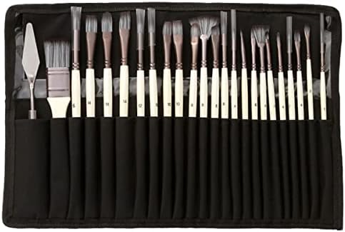 24 Pcs Paint Brushes Art Set for Acrylic Oil Watercolor Gouache a Kit Hog Bristle, Horse Hair and Nylon Hairs, Including a Carrying Canvas Roll (Color : Black)