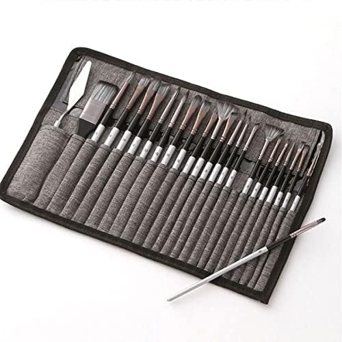 24 Pcs Paint Brushes Art Set for Acrylic Oil Watercolor Gouache a Kit Hog Bristle, Horse Hair and Nylon Hairs, Including a Carrying Canvas Roll (Color : Gray) - Image 5