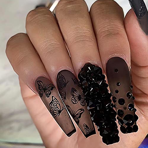 24 Pcs Press on Nails Extra Long Coffin Fake Nails with Cartoon Stars and Moon Design Designs False Nails and Cute Blue Snake Pattern Ballet Cartoon Stick on Nails Matte Acrylic Nails for Women - Image 7