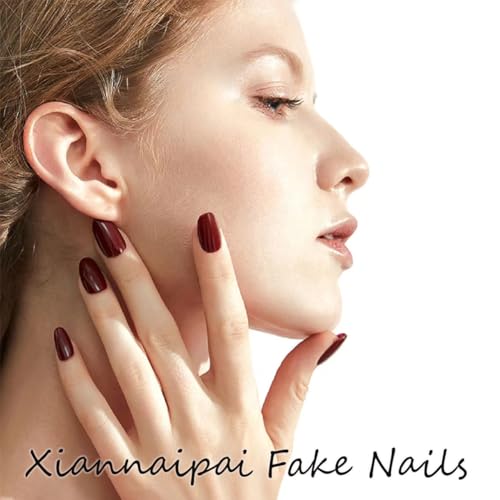 24-Piece Medium Almond Nude Pink Glossy Full Cover Press On Nails Gold Leaf Kit - Image 5