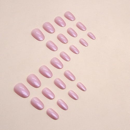 24 Pcs Short Oval Press on Nails Pink Purple Almond French Chrome Design - Image 4