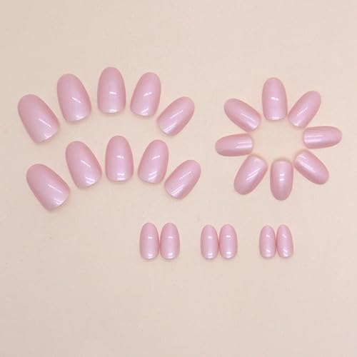 24 Pcs Short Oval Press on Nails Pink Purple Almond French Chrome Design - Image 3