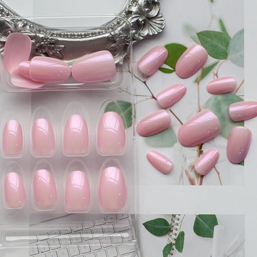 24 Pcs Short Oval Press on Nails Pink Purple Almond French Chrome Design - Image 2