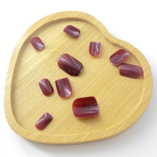 24 pcs Short Press on Nails Square Fake Nails Deep Solid Color False Nails Glossy Acrylic Full Cover Nude Glue on Nails Stick on Nails for Women Girls Manicure Art - Image 5