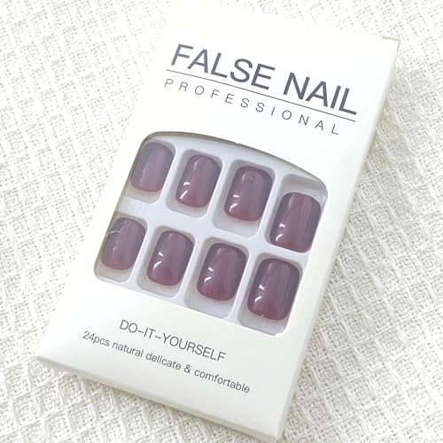 24 pcs Short Press on Nails Square Fake Nails Deep Solid Color False Nails Glossy Acrylic Full Cover Nude Glue on Nails Stick on Nails for Women Girls Manicure Art - Image 2