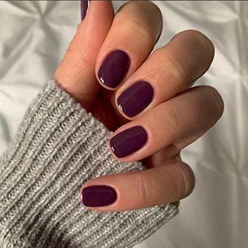 24 pcs Short Press on Nails Square Fake Nails Deep Solid Color False Nails Glossy Acrylic Full Cover Nude Glue on Nails Stick on Nails for Women Girls Manicure Art