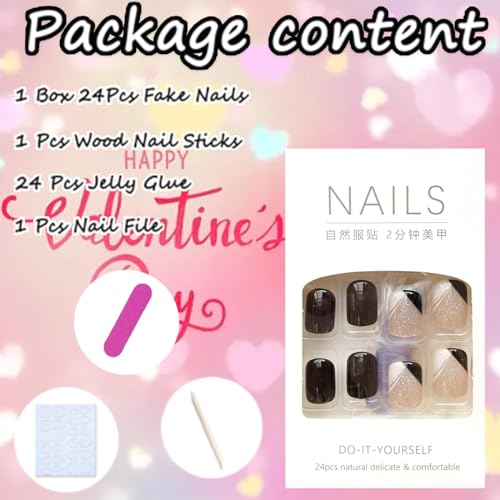 24 Pcs Short Square Black Press on Nails with Glitter Leaves Design for Women and Girls - Image 6