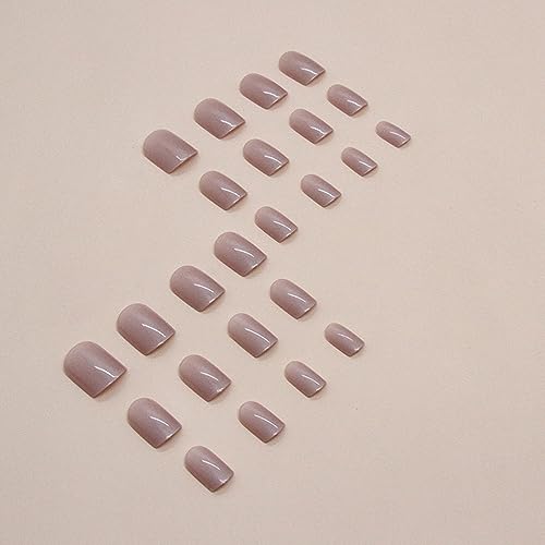 24 Pcs Short Square Nude Aurora Press on Nails with Glossy Design and Glue - Image 3
