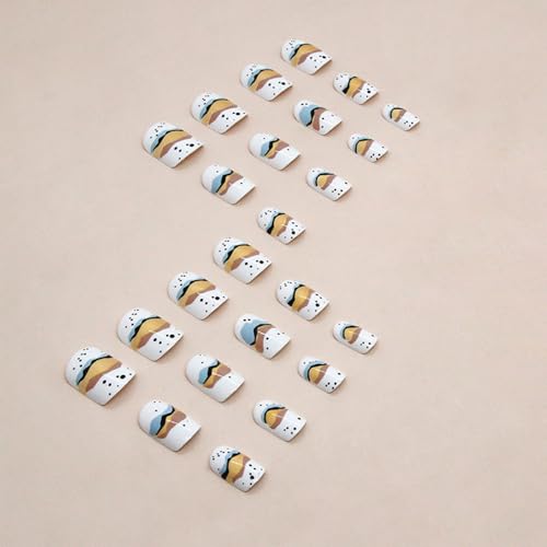 24 Piece Short Square White Press On Nails with Gold Foil Glitter Design - Image 3