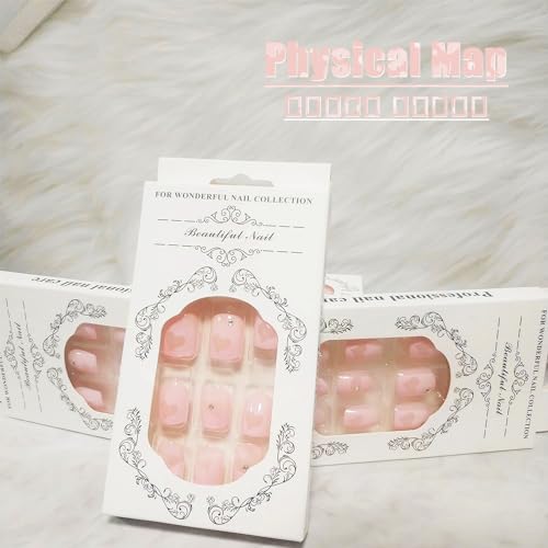 24 Pcs Valentine's Day Press on Nails, 3D Rhinestones Full Cover Acrylic Nails Glossy Pink Fake Nails with Love Heart Designs, Short Coffin Shape False Nails with Glue Stick on Artificial Fingernails - Image 4