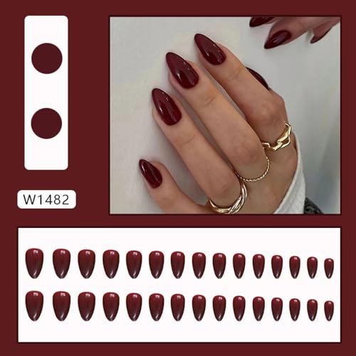 24 Pcs Wine Red Short Oval Press On Nails Set for Average to Wide Nail Beds - Image 2