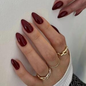 24 Pcs Wine Red Short Oval Press On Nails Set for Average to Wide Nail Beds