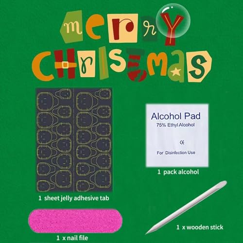 24 Pcs Winter Glitter Press on Nails Short Almond Fake Nails Full Cover Acrylic False Nails with Glue Almond Nail Tips Short Oval Nails Press on Xmas Glue on Nails for Women DIY New Year Nail Art - Image 6