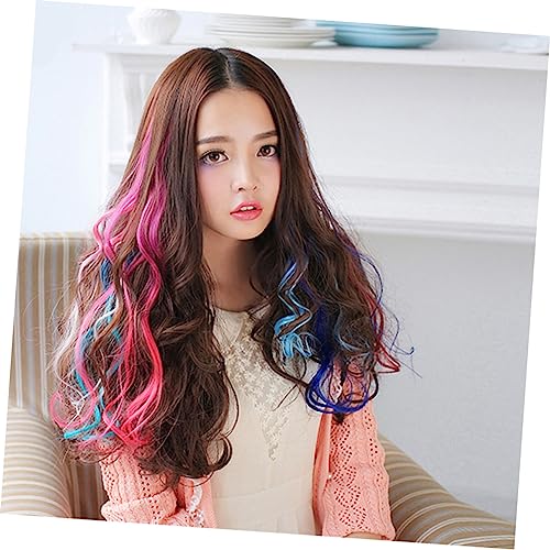 24 Pcs Women Colored Wigs Rainbow Wigs Multi-colors Highlights Clip Straight Highlight Hairpieces Wigs Colored Curly Human Hair Wig Women's Wigs One Piece Miss Hair Extensions - Image 4