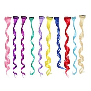24 Pcs Women Colored Wigs Rainbow Wigs Multi-colors Highlights Clip Straight Highlight Hairpieces Wigs Colored Curly Human Hair Wig Women's Wigs One Piece Miss Hair Extensions