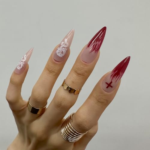 24 Piece Extra Long Red Stiletto Glossy Press On Nails for Salon Quality Nail Art - Image 3
