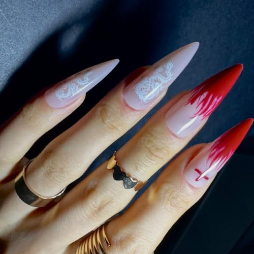 24 Piece Extra Long Red Stiletto Glossy Press On Nails for Salon Quality Nail Art - Image 2