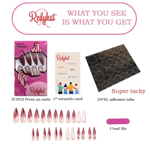 24 Piece Extra Long Red Stiletto Glossy Press On Nails for Salon Quality Nail Art - Image 4