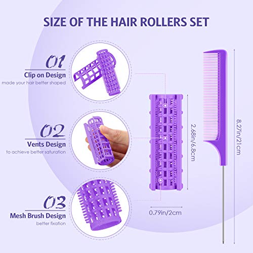 24 Piece Purple Small Plastic Hair Rollers Set with Steel Pintail Comb for Styling - Image 2