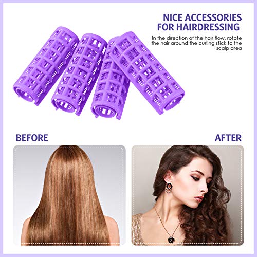 24 Piece Purple Small Plastic Hair Rollers Set with Steel Pintail Comb for Styling - Image 4