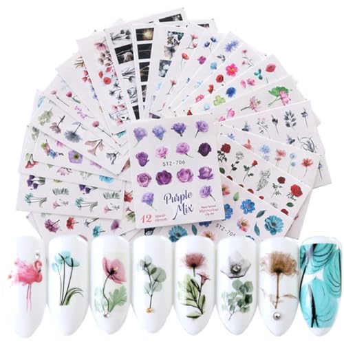 24 Sheets Spring Flower Nail Art Stickers Water Transfer Decals for Acrylic Nails