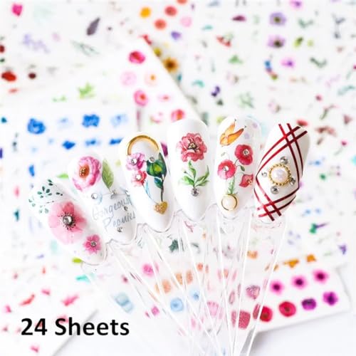 24 Sheets Spring Flower Nail Art Stickers Water Transfer Decals for Acrylic Nails - Image 4
