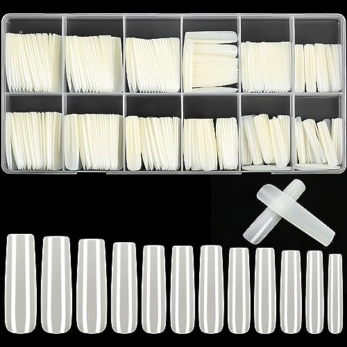 240 Pcs Extra Long Natural Square Nail Tips Full Cover Acrylic Press-On