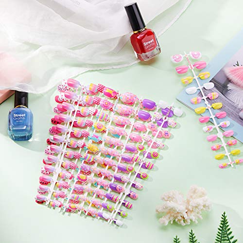 240 Pieces Press on Nails for Kids Girls with Cartoon Gradient Short Nail Tips - Image 7
