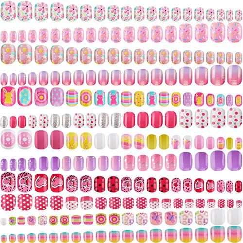 240 Pieces Press on Nails for Kids Girls with Cartoon Gradient Short Nail Tips