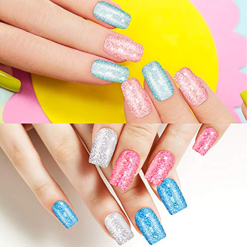 240 Pieces Square Press on Nails Medium False Nail Full Cover Artificial Fake Nail Colorful Acrylic Nail Tip Kit for Art Salon DIY (Glitter Pattern) - Image 4