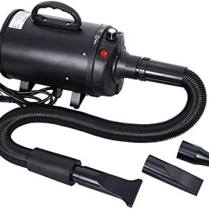 2400W High-Speed Black Dog Grooming Dryer with Heater and Adjustable Speed