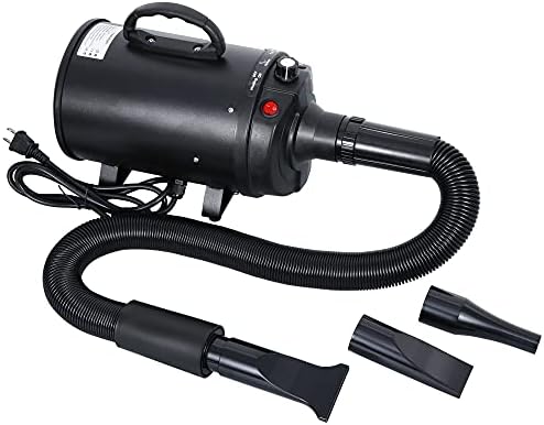 2400W High-Speed Black Dog Grooming Dryer with Heater and Adjustable Speed