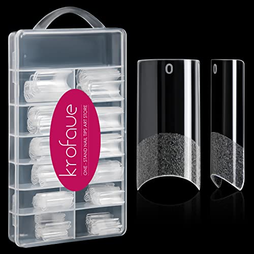240PCS Clear Nail Tips krofaue Square Nail Tips 12 Sizes Soft Gel Nail Tips C Curve Nail Tips Medium Length Half Cover Nail Tips Acrylic Nails Tips with Clear Box for Nail Tips Art Salon Home DIY