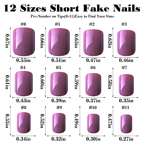 240pcs Short Press on Nails Grape Full Cover Short Square Fake Nails Glossy Acrylic Artificial False Nail Tips with 5 Sheets Adhesive Glue Tabs for Women and Girls - Image 6