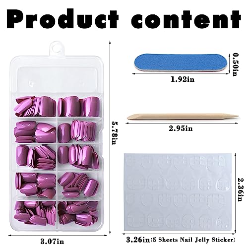 240pcs Short Press on Nails Grape Full Cover Short Square Fake Nails Glossy Acrylic Artificial False Nail Tips with 5 Sheets Adhesive Glue Tabs for Women and Girls - Image 5