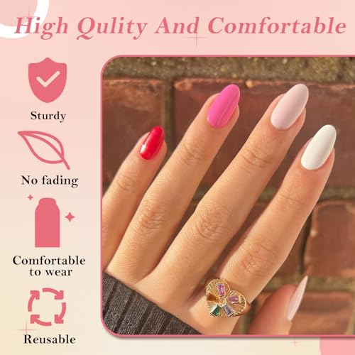 240pcs Short Press on Nails White Full Cover Short Almond Fake Nails, Thick Acrylic Nails Press Ons 12Sizes False Nails with Glue for Women Girls Fingernails Design - Image 8