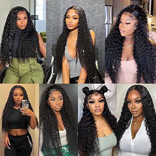 24Inch Deep Wave Lace Front Wigs Human Hair-13x4 HD Transparent Deep Wave Frontal Wigs Human Hair Glueless Curly Wigs for Women 180% Density Curly Lace Front Wigs Human Hair Pre Plucked with Baby Hair - Image 8