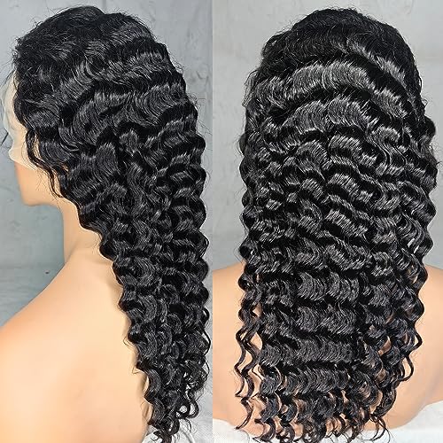 24Inch Deep Wave Lace Front Wigs Human Hair-13x4 HD Transparent Deep Wave Frontal Wigs Human Hair Glueless Curly Wigs for Women 180% Density Curly Lace Front Wigs Human Hair Pre Plucked with Baby Hair - Image 7