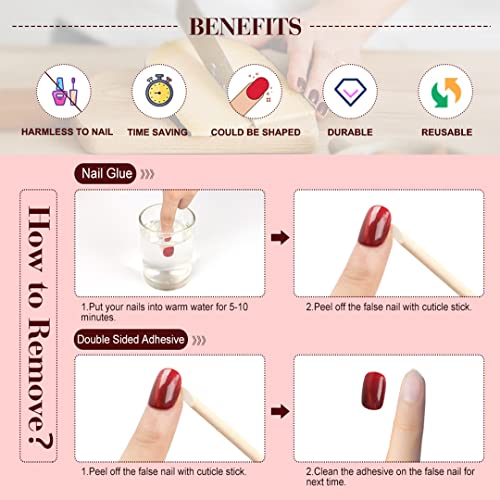 24Pcs Acrylic Press on Nails Long,Black Red Gemstone Nails for Women and Girls,Fake Nails with Nail Glue and Nail File,False Nails Set - Image 5