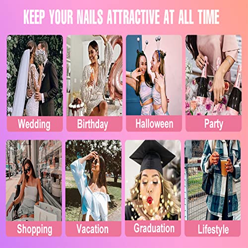 24Pcs Acrylic Press on Nails Long,Black Red Gemstone Nails for Women and Girls,Fake Nails with Nail Glue and Nail File,False Nails Set - Image 7