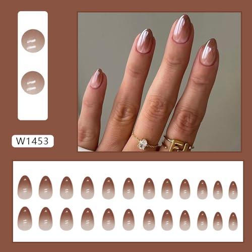 24 Piece Short Almond Brown Gradient Acrylic Press On Nails Full Cover Glossy Stick On Manicure - Image 7