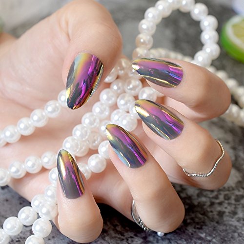 24pc Medium Sharp Stiletto Purple Chameleon Mirror Acrylic Nail Tips