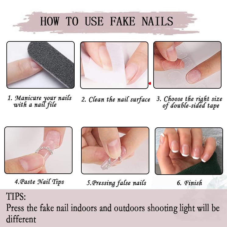 24Pcs French Nude Press on Nails Short Squoval Fake Nails Acrylic False Nails Manicure Nails Tips Full Cover Glossy Stick on Nails for Women - Image 6