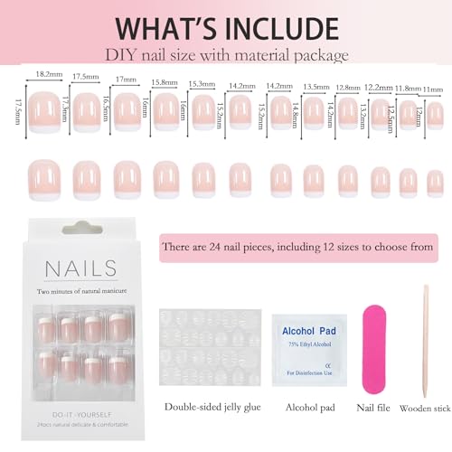 24Pcs French Nude Press on Nails Short Squoval Fake Nails Acrylic False Nails Manicure Nails Tips Full Cover Glossy Stick on Nails for Women - Image 5