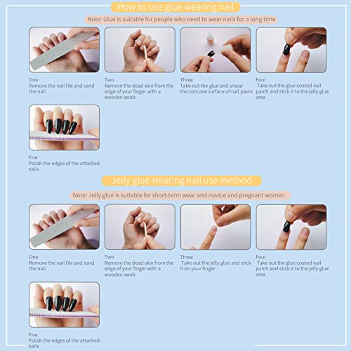 24Pcs French Tip Press on Nails Medium Long Fake Nails Nude Pink Glossy Full cover False Nails With White Flowers Stick on Nails Acrylic Nails French Yellow and Blue Colorful Waves Shape With Glue on Nails for Women Girls - Image 6