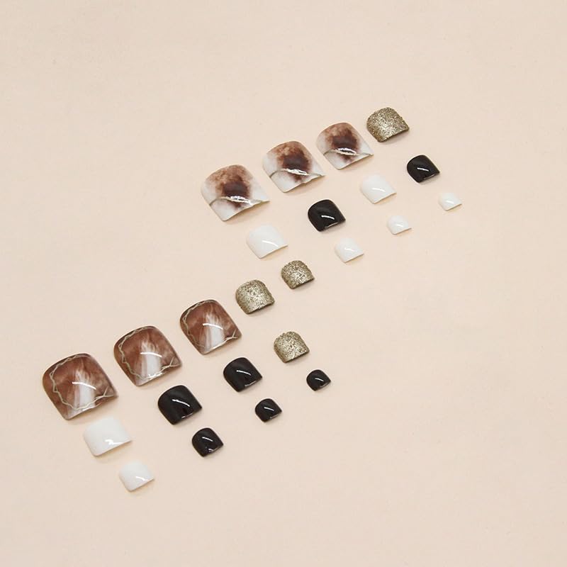 24Pcs Press on the Toenails, Rhinestones Fake Toenails Glitter Silver Full Cover Acrylic Fake Nails for Toes False Nails Press on Toe Art Tips for Women and Girls - Image 2