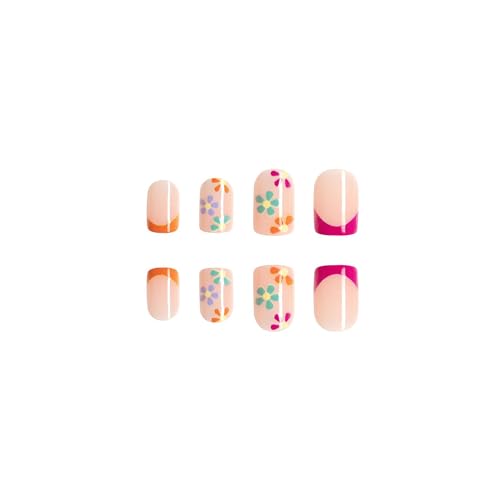 24Pcs Short Press on Nails Square French Tip Fake Nails Daisy Flower with Spring Summer Design Glossy Glue on Nails Full Cover Colorful Floral False Nails Artificial Acrylic Nails for Women Girls - Image 7